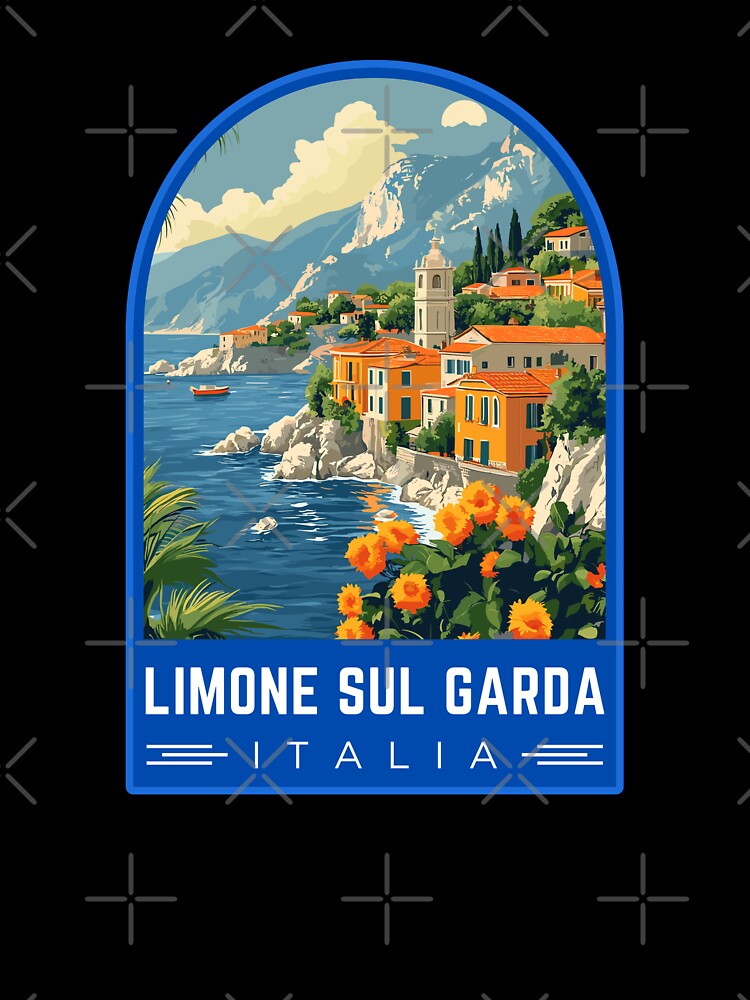 Limone Sul Garda in Lombardy, Italy Vintage Travel Art Emblem by MaateoDesign Unisex , , , Long Sleeve Tee