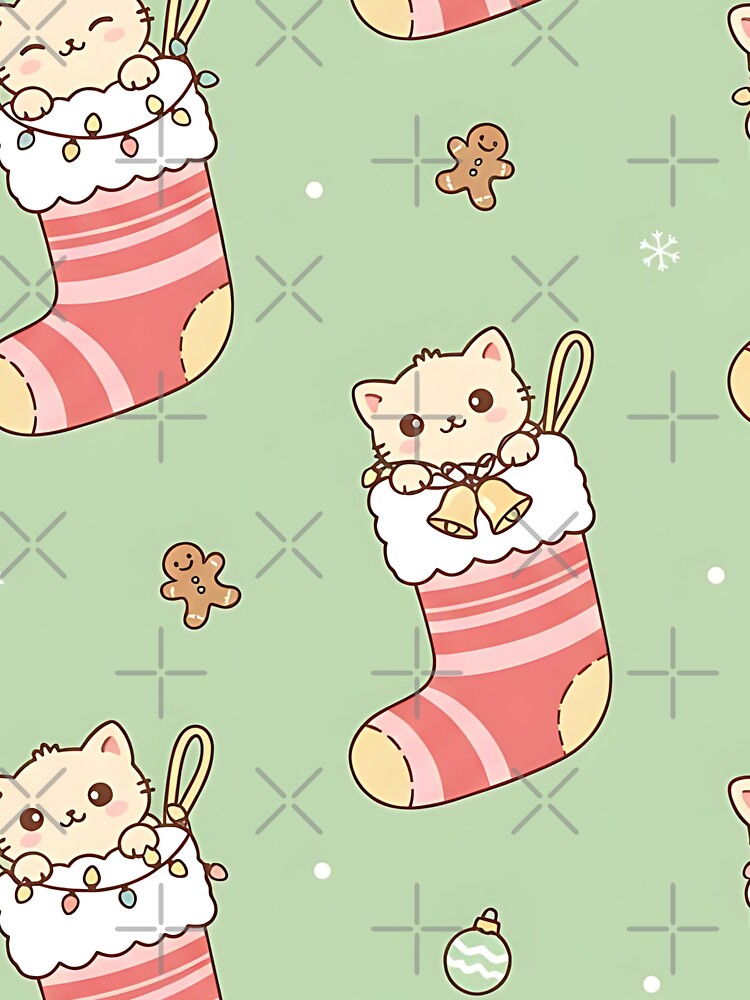 Christmas Cat Pattern, Cute Kitten in Stocking, Holiday Pet Gift, Cozy Winter Cats, Festive Animal Design by ArtDesignTp