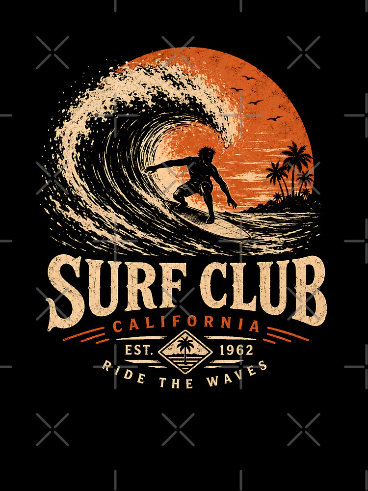 Surf Club California Vintage Wave Rider T-Shirt Design by saamessart