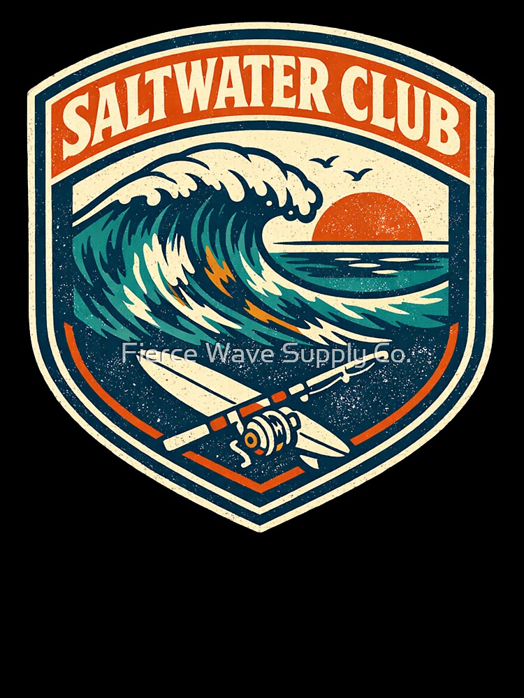 Saltwater Club Surf & Fishing Sticker – Vintage Gulf Coast Wave Decal by Fierce Wave Supply Co.