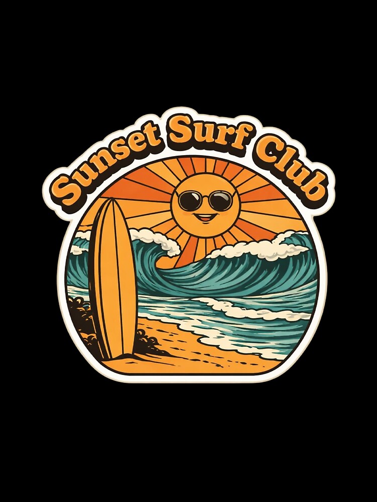 Sunset Surf Club Retro Beach Wave Surfing Sticker by FestivityFinds