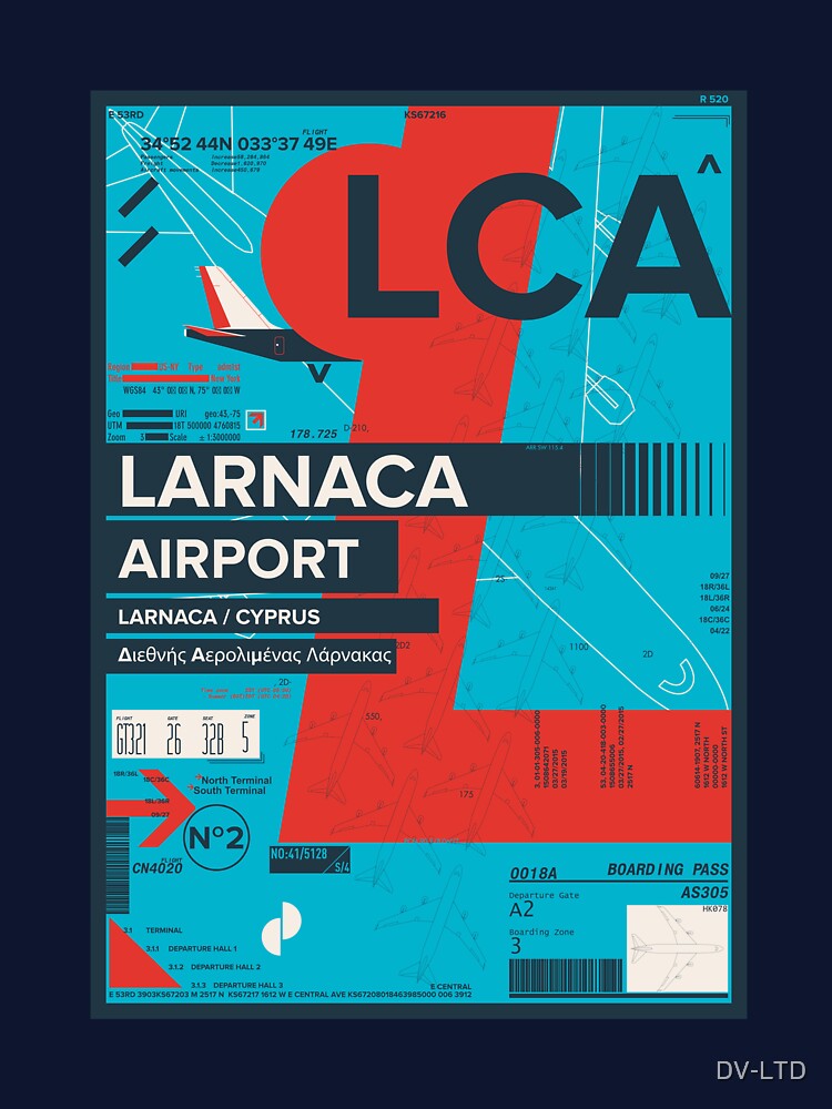 Larnaca Airport Cyprus Travel Stamp Flight Pass by DV-LTD Unisex , , , Long Sleeve Tee