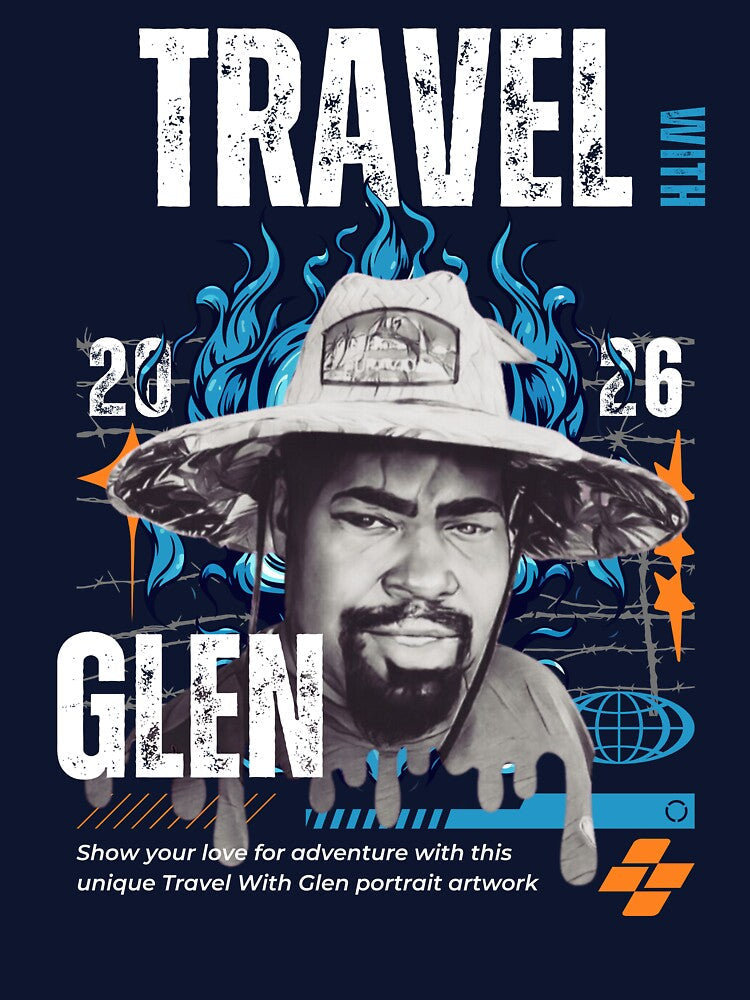 Travel With Glen V3 Blue trn-bg – Signature Travel Portrait Art | Adventure, Explorer & World Traveler Design by buycostarica