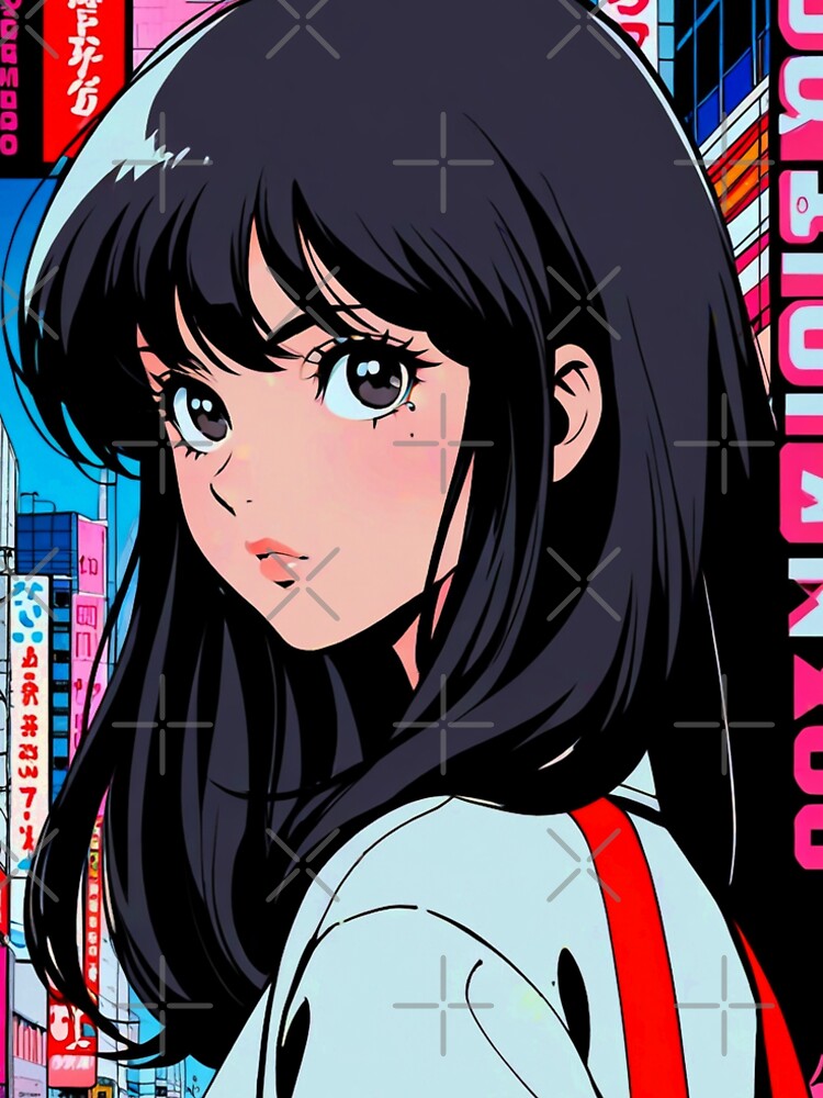 Retro 90s Anime Girl City Pop Aesthetic by ShadowsInk Unisex , , , Long Sleeve Tee