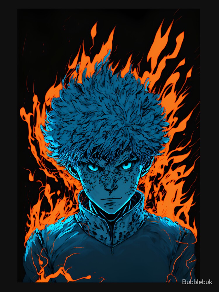 Anime Boy Blue Fire Powerup by Bubblebuk Unisex , , , Long Sleeve Tee