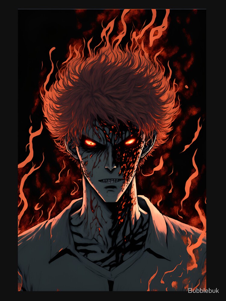 Anime Demon Student with Fire hair by Bubblebuk Unisex , , , Long Sleeve Tee