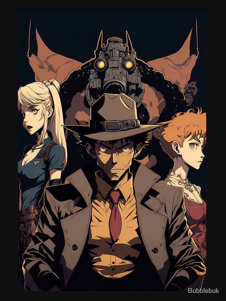 Anime Detective Man with his sidekicks by Bubblebuk Unisex , , , Long Sleeve Tee