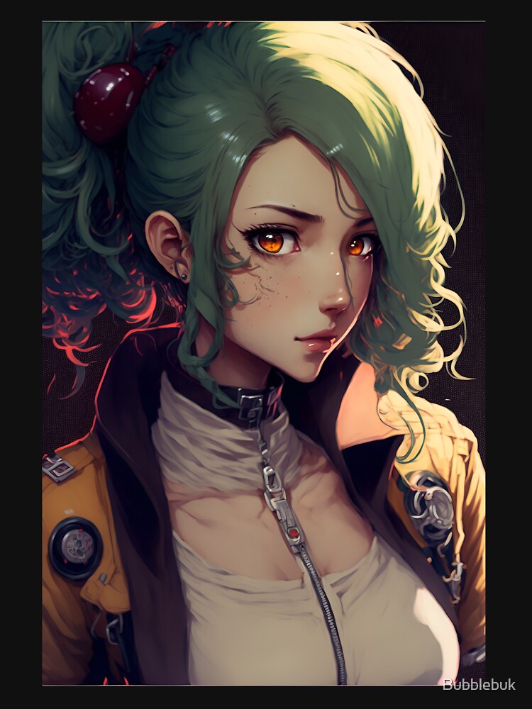 Anime Cute Girl with Green Hair by Bubblebuk Unisex , , , Long Sleeve Tee