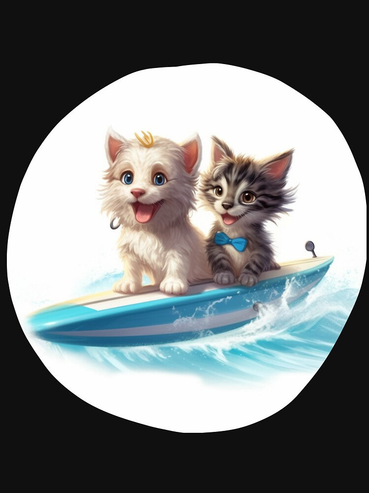 Surfing cat and dog by HarriPaloma Unisex , , , Long Sleeve Tee