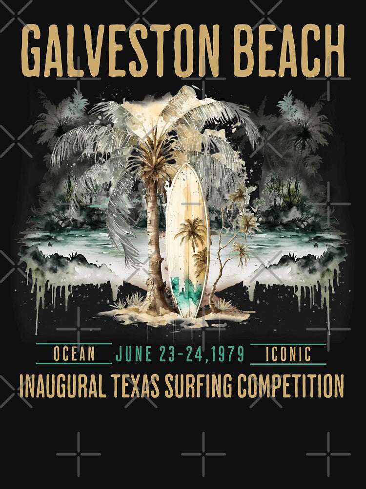 Retro Surfing, Vintage Galveston Beach Surfing Competition Design by OceanIconic Unisex , , , Long Sleeve Tee