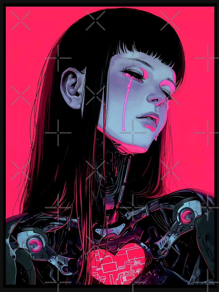 Vaporwave Cyborg Heart Girl by ShurikenStar Unisex , , , Long Sleeve Tee