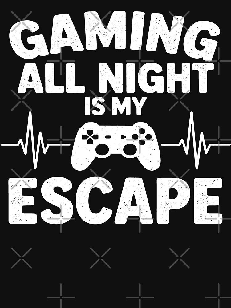Gaming All Night Is My Escape - Funny Retro Gamer Quote by Axivra Unisex , , , Long Sleeve Tee