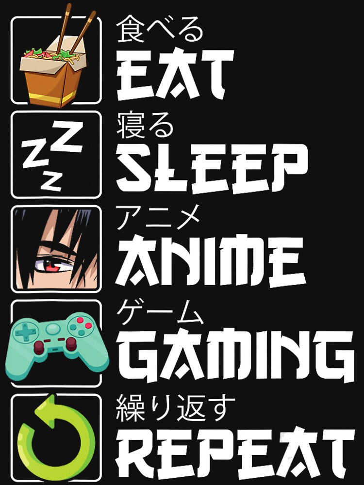 Eat Sleep Anime Gaming Repeat Kawaii Otaku Anime Manga by Arigue Unisex , , , Long Sleeve Tee