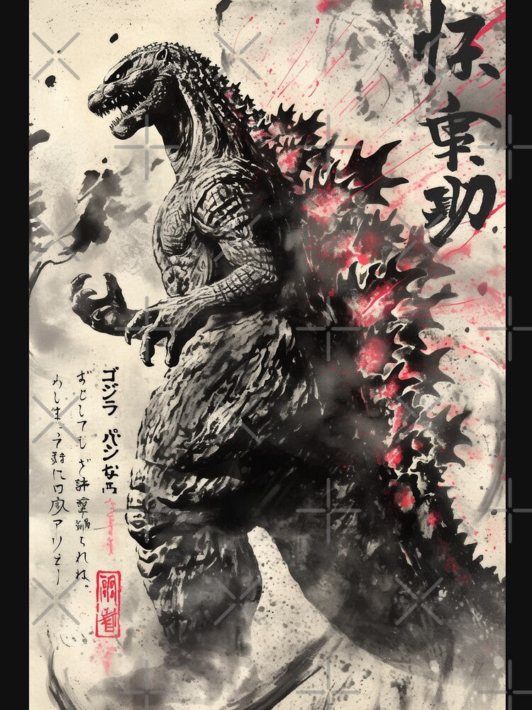 Godzilla Kaiju Monster Sumi-e by AnimeArsenalPrints Unisex , , , Long Sleeve Tee