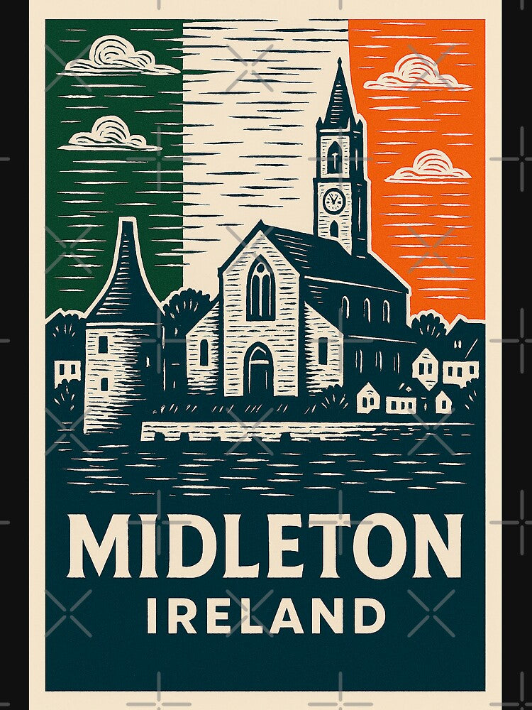 Midleton Ireland Linocut Style by Thistle-TShop Unisex , , , Long Sleeve Tee