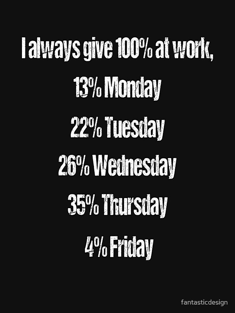 Funny Sarcastic Humor I Always Give 100% At Work by fantasticdesign Unisex , , , Long Sleeve Tee