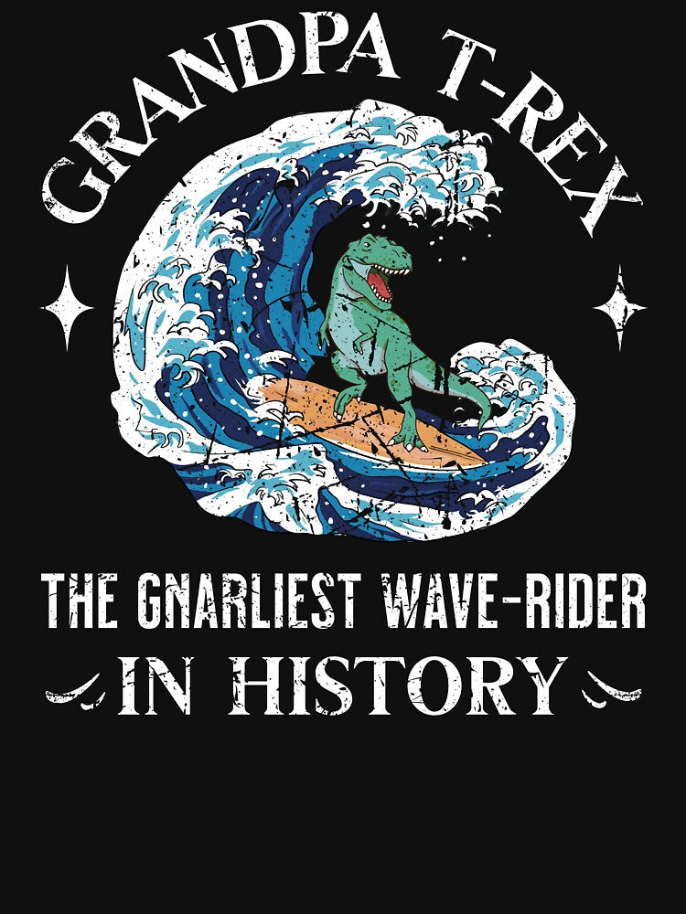 Surfing Grandpa T-Rex the Gnarliest Wave-Rider in History by Betsytiptoe Unisex , , , Long Sleeve Tee