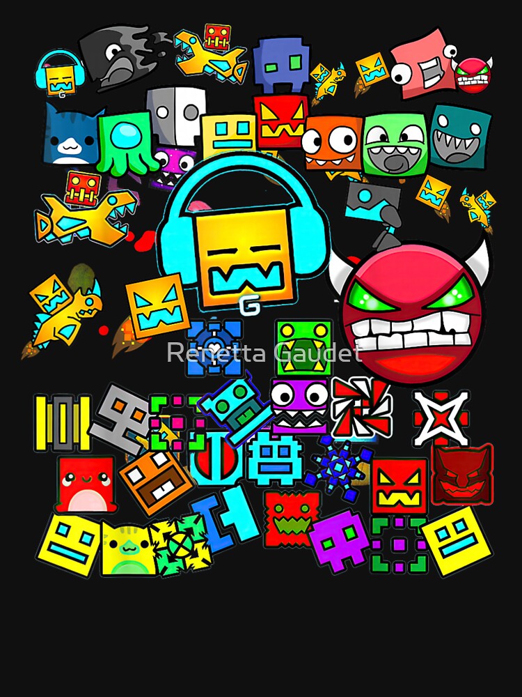 Geometry Dash Icon Collage Gaming Pattern For Pro Players And Fans by RenettaFunky Unisex , , , Long Sleeve Tee