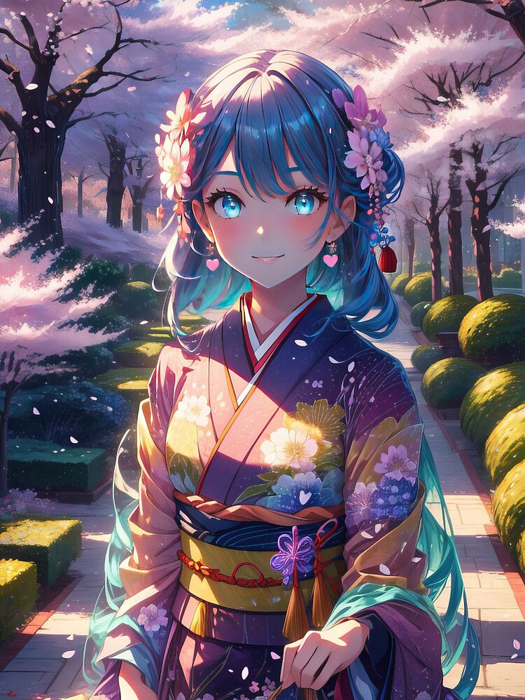 Anime girl in kimono in Chinese temples art by TheArtistOf2022 Unisex , , , Long Sleeve Tee