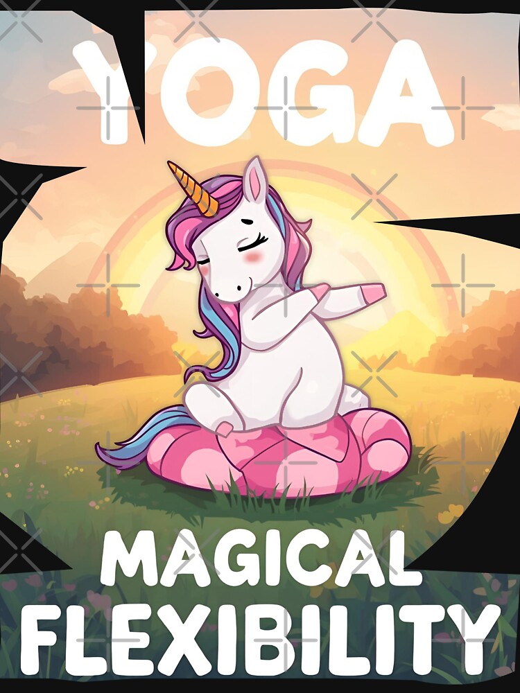 Unicorn doing yoga pose and rainbow aura shining, Magical Flexibility 5 by Neon G Unisex , , , Long Sleeve Tee