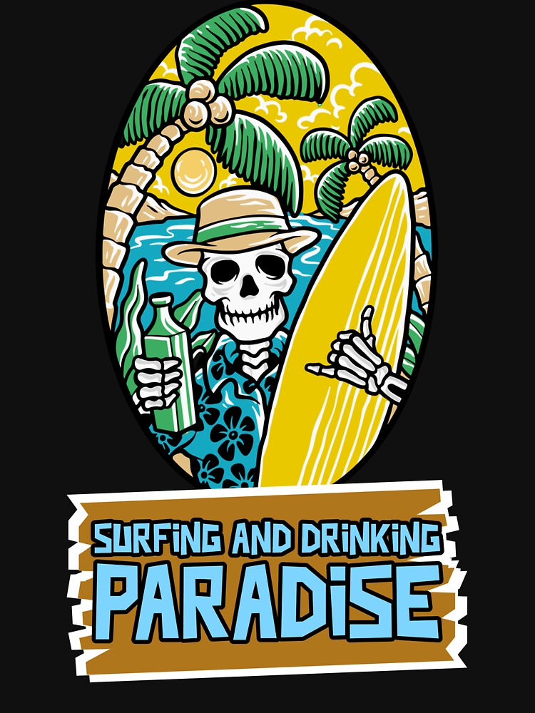 SURFING AND DRINKING PARADISE by MJ96-PRO Unisex , , , Long Sleeve Tee
