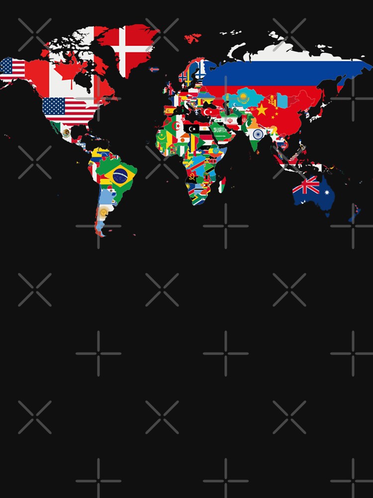 International World Flags Funny Flags World Map by KimberlyOppen Unisex , , , Long Sleeve Tee