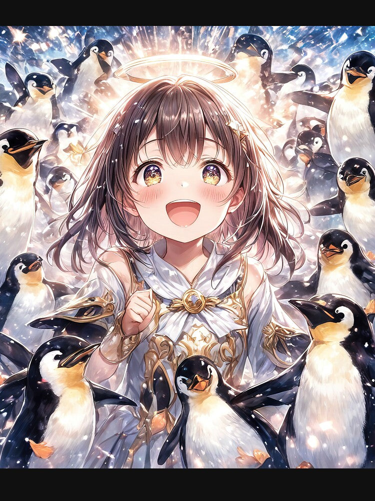 Anime girl with penguins portrait art by TheArtistOf2022 Unisex , , , Long Sleeve Tee