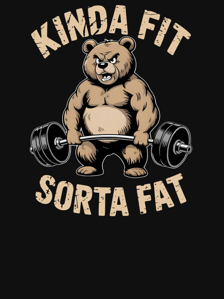 Kinda Fit Sorta Fat Funny Gym Bear Weightlifting Workout by raccoon2opossum Unisex , , , Long Sleeve Tee