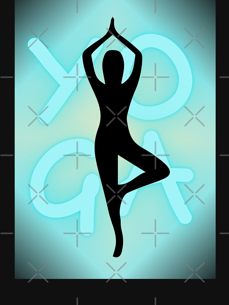 Yoga Pose Neon Blue Yoga Lettering by SoccaTamam Unisex , , , Long Sleeve Tee