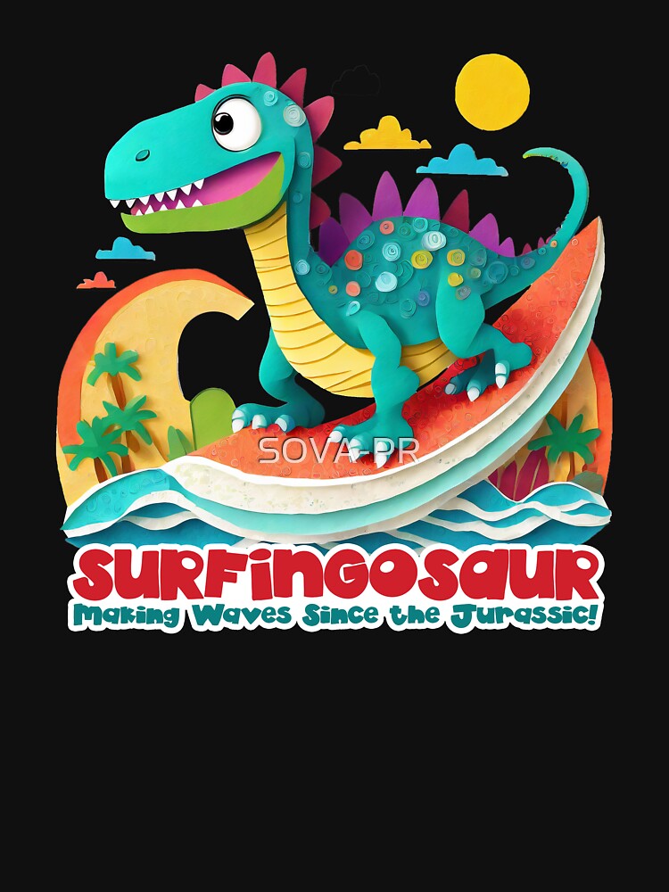 Dinosaur Surfing Funny by SOVA-PR Unisex , , , Long Sleeve Tee