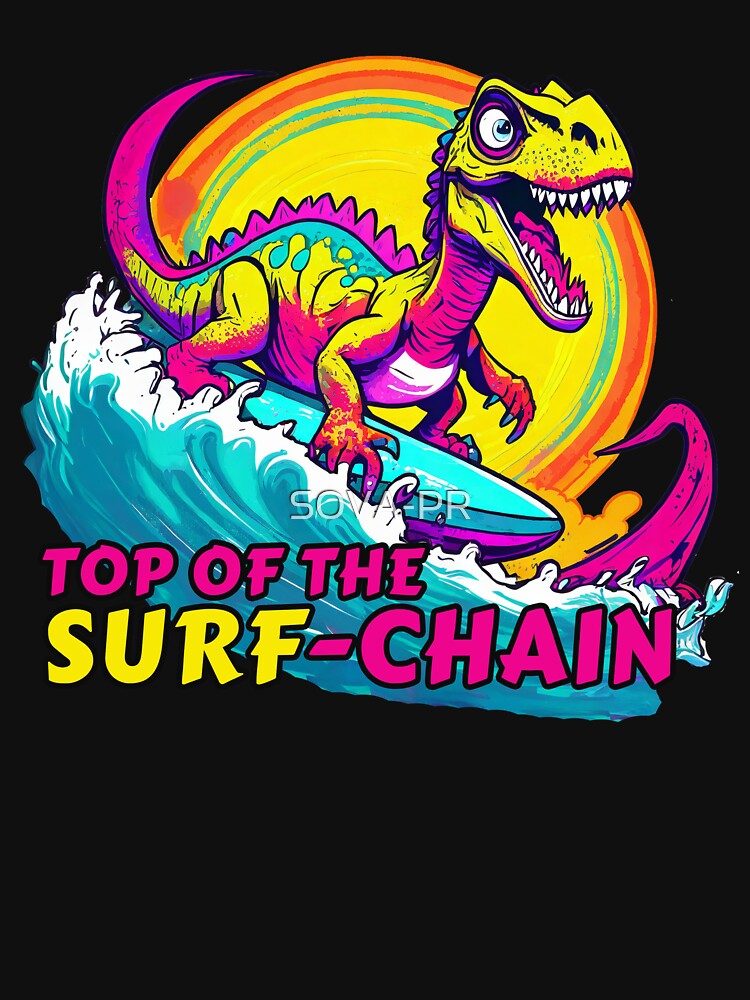T-rex Dinosaur Surfing Funny by SOVA-PR Unisex , , , Long Sleeve Tee