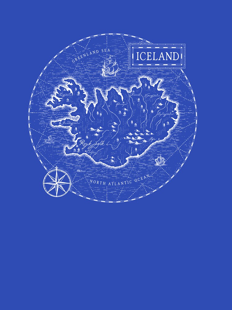 Vintage Map Iceland by Motivburg Unisex , , , Long Sleeve Tee