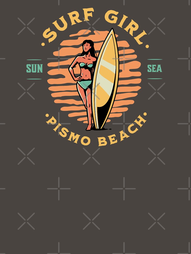 Surfer Girl Surfing Pismo Beach Surfing California by CattlettArt Unisex , , , Long Sleeve Tee