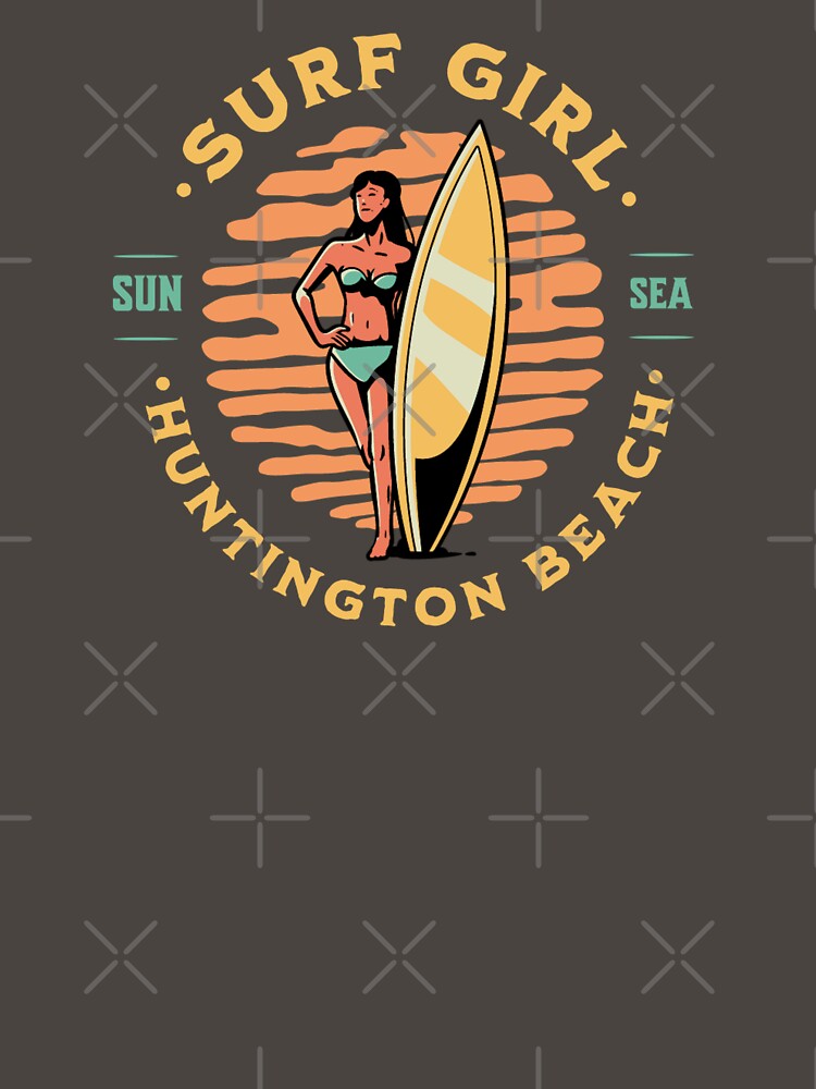 Surfer Girl Surfing Huntington Beach California by CattlettArt Unisex , , , Long Sleeve Tee