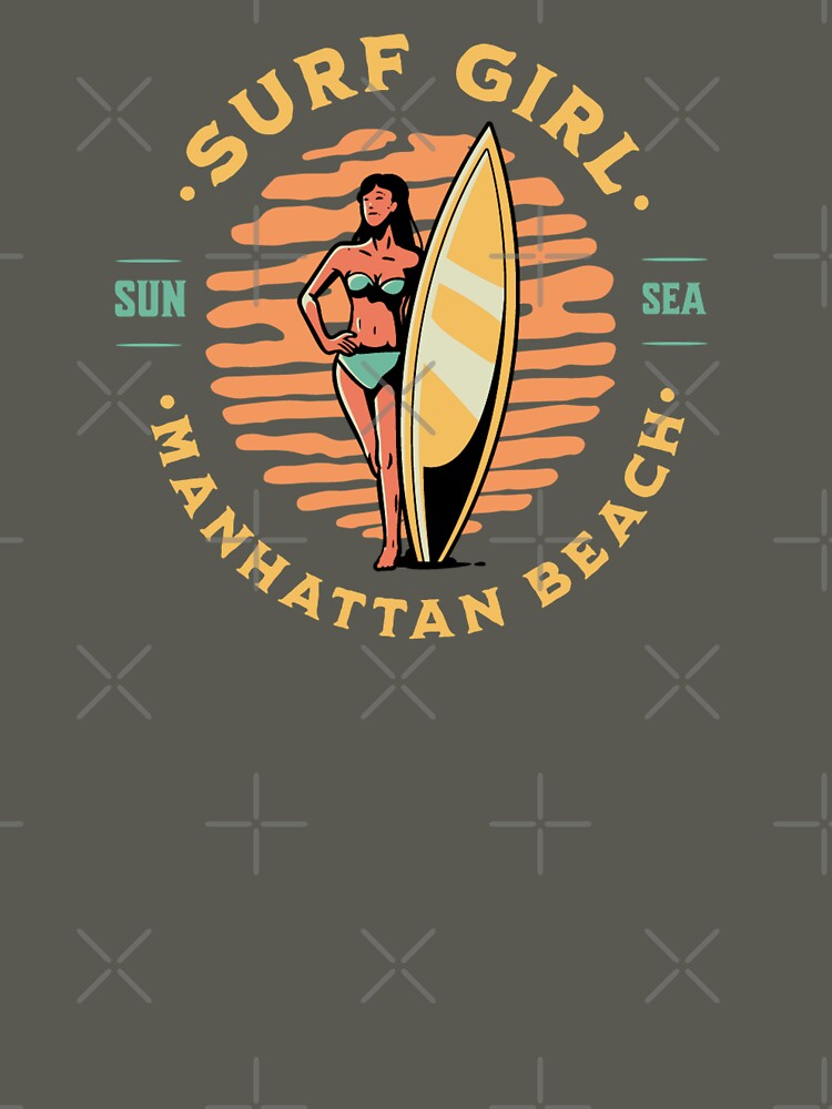 Surfer Girl Surfing Manhattan Beach California by CattlettArt Unisex , , , Long Sleeve Tee
