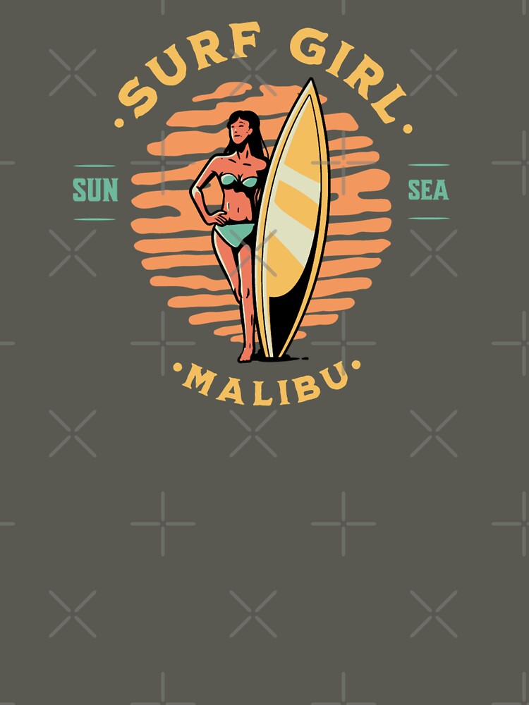 Surfer Girl Surfing Malibu California by CattlettArt Unisex , , , Long Sleeve Tee