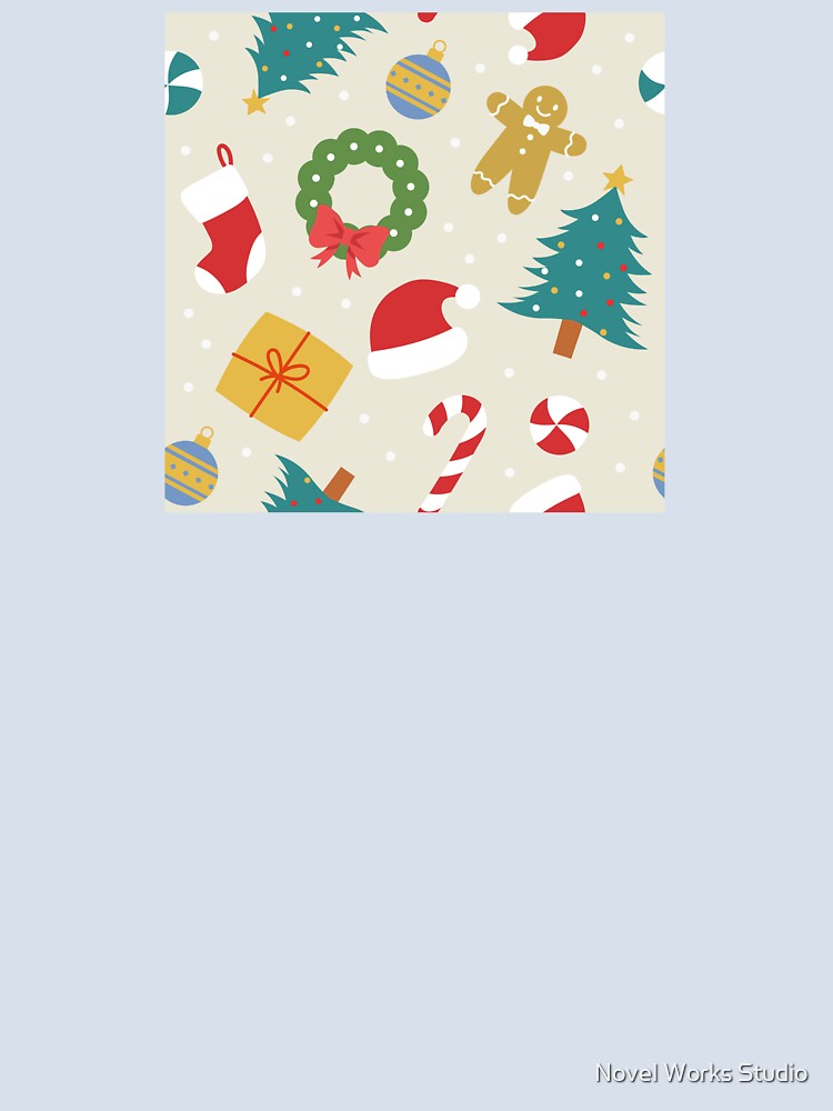 Cute Christmas Pattern – Gingerbread, Candy Canes, and Santa Hats-Off White Version by Novel Works Studio