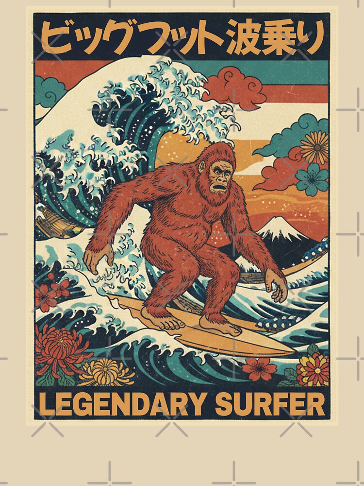 Bigfoot Surfing The Great Wave. by EunsooLee Unisex , , , Long Sleeve Tee