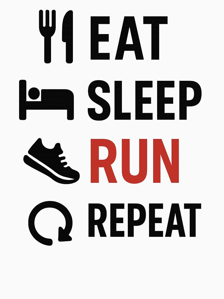 Eat Sleep Run Repeat Modern Minimal Icon Runner Sticker Shirt by GeniePixel
