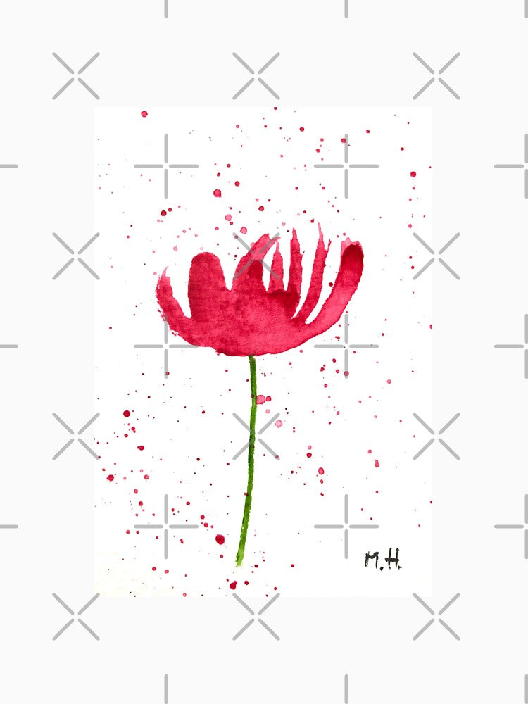 Red flower watercolour painting by Monika Howarth Unisex , , , Long Sleeve Tee