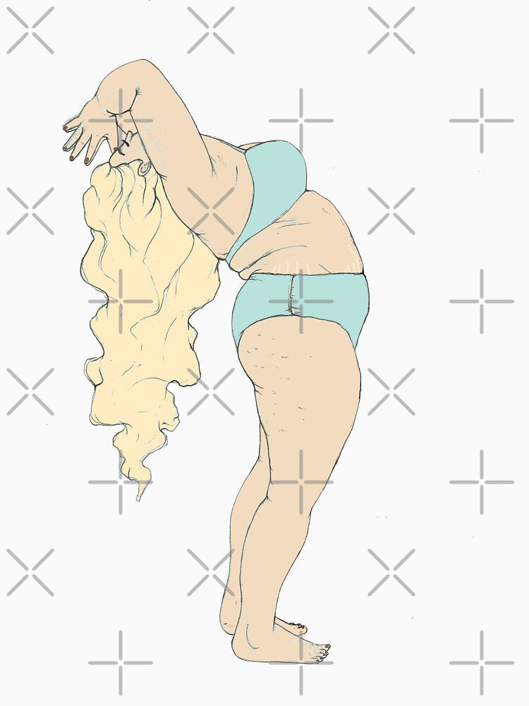 pink plus size curvy blond girl practice yoga printable digital art by Pastelove Unisex , , , Long Sleeve Tee