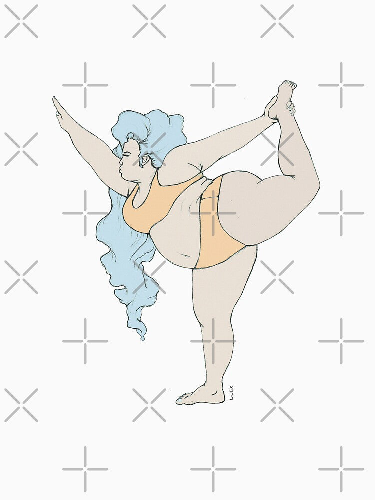 curvy blue hair woman practice yoga asana dancer pose by Pastelove Unisex , , , Long Sleeve Tee
