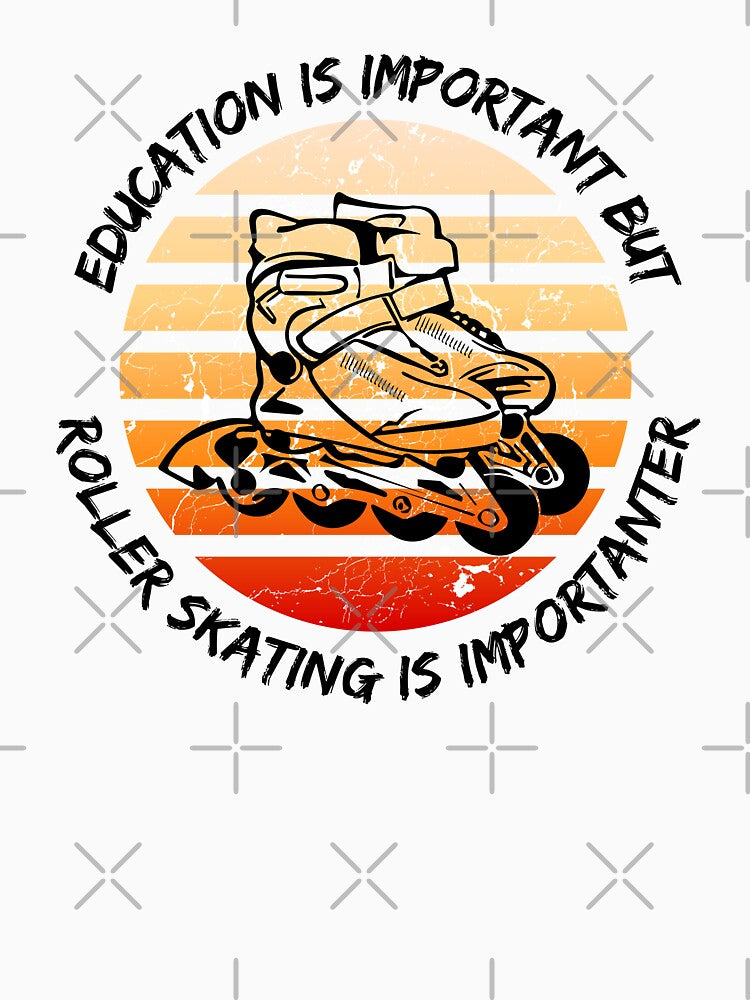 Education Is Important But Roller Skating Is Importanter Grunge Retro Sunset Roller Skates In Blue by LuckyKermit