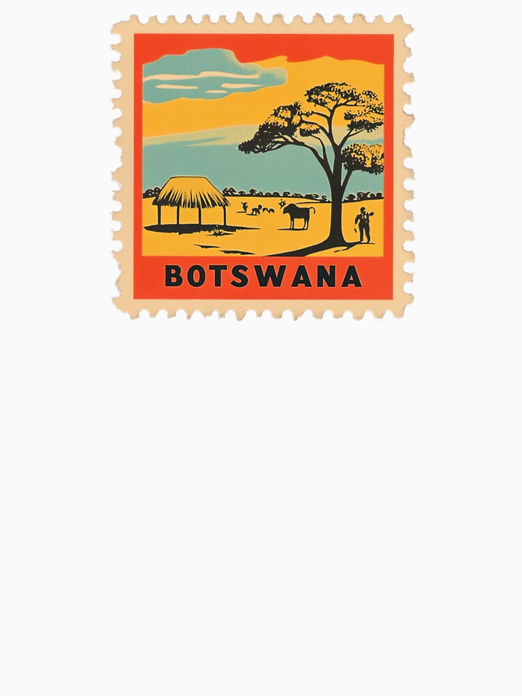 Botswana Stamp Design – African Landscape Retro Travel Art by tiigerdad Unisex , , , Long Sleeve Tee