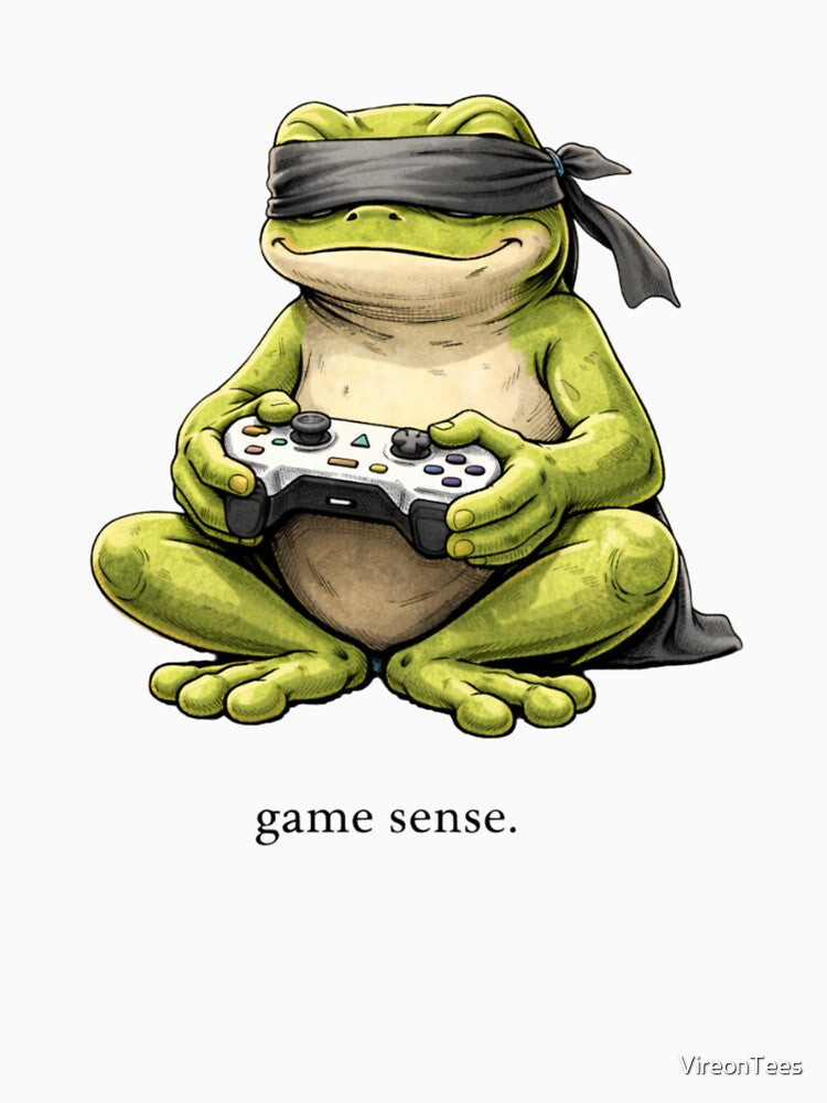 Game Sense – Blindfold Gamer Frog by VireonTees Unisex , , , Long Sleeve Tee