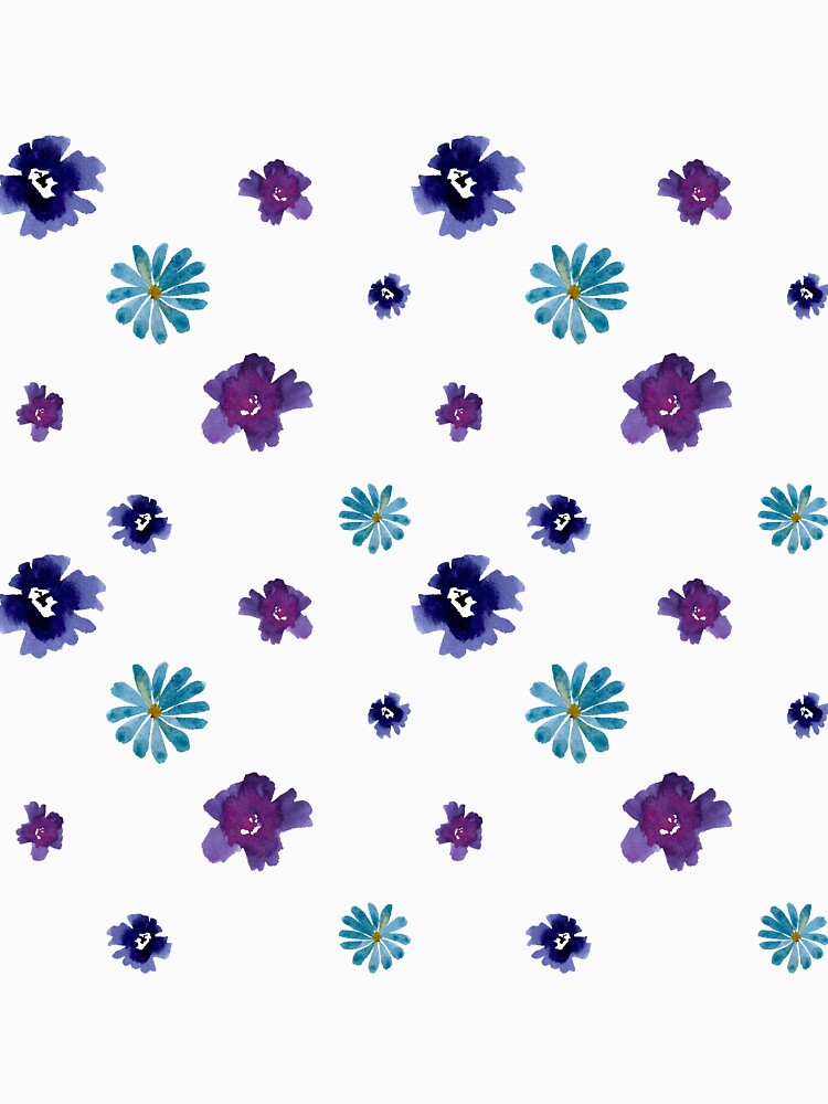 Violet viola dark blue daisy pattern watercolor by Yana Mustafina | Boho Soulful Designs Unisex , , , Long Sleeve Tee