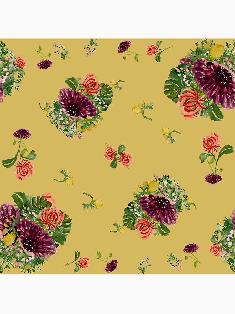 Dahlia palm flower pattern a watercolor yellow by Yana Mustafina | Boho Soulful Designs Unisex , , , Long Sleeve Tee