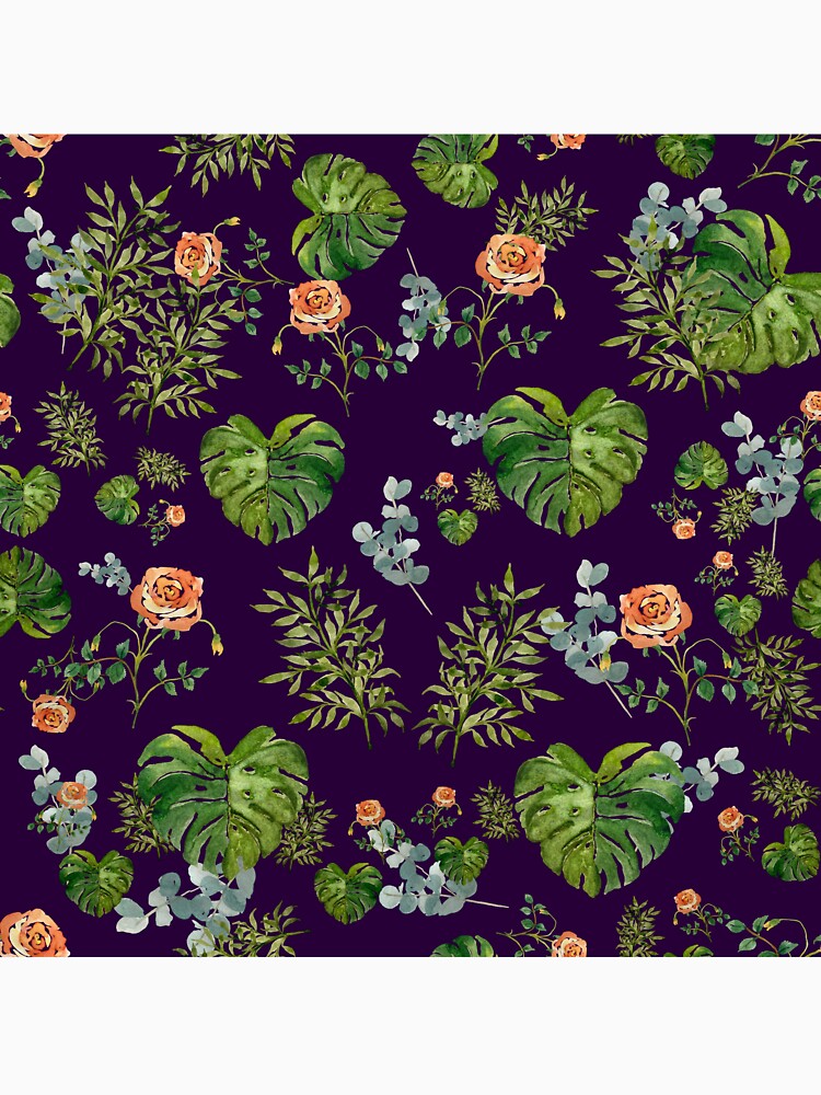 Rose flower palm leaf branch pattern watercolor violet by Yana Mustafina | Boho Soulful Designs
