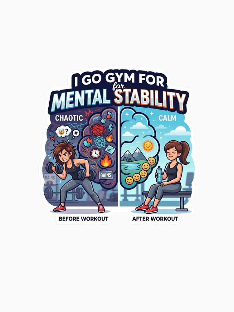 I Go Gym For Mental Stability Funny Fitness Sticker Meme by ArmoniaJustin Unisex , , , Long Sleeve Tee