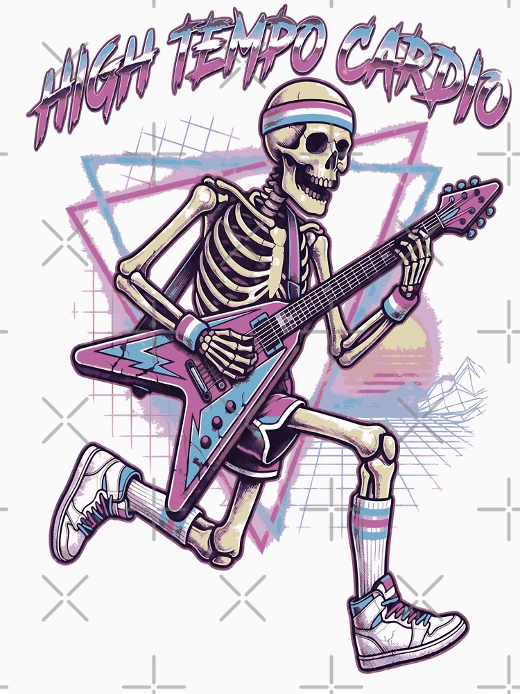 High Tempo Cardio Skeleton Guitar Runner – Retro 80s Fitness Rock Art by devilfronty